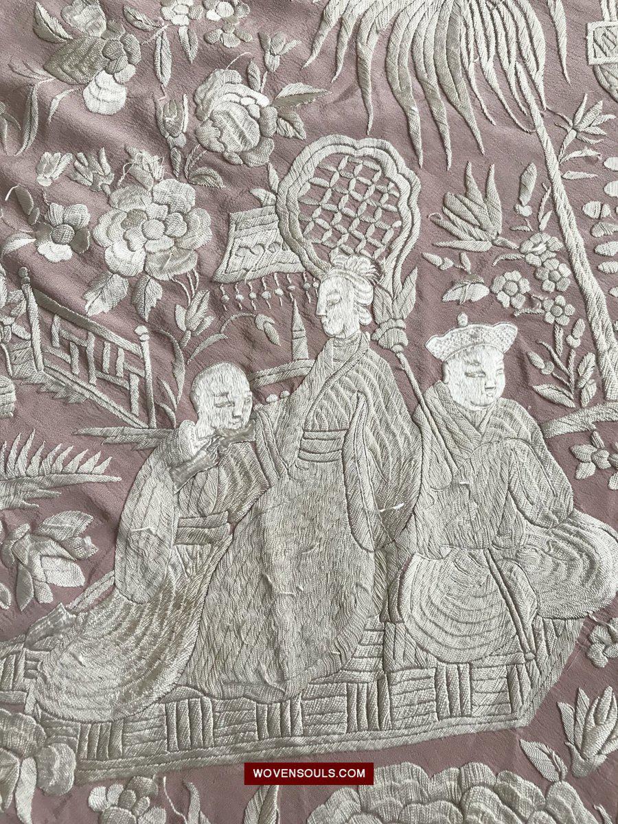 1215 Antique Double Sided Embroidery Manila Manton - Cantonese Embroidery-WOVENSOULS-Antique-Vintage-Textiles-Art-Decor