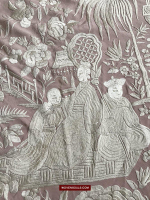 1215 Antique Double Sided Embroidery Manila Manton - Cantonese Embroidery-WOVENSOULS-Antique-Vintage-Textiles-Art-Decor