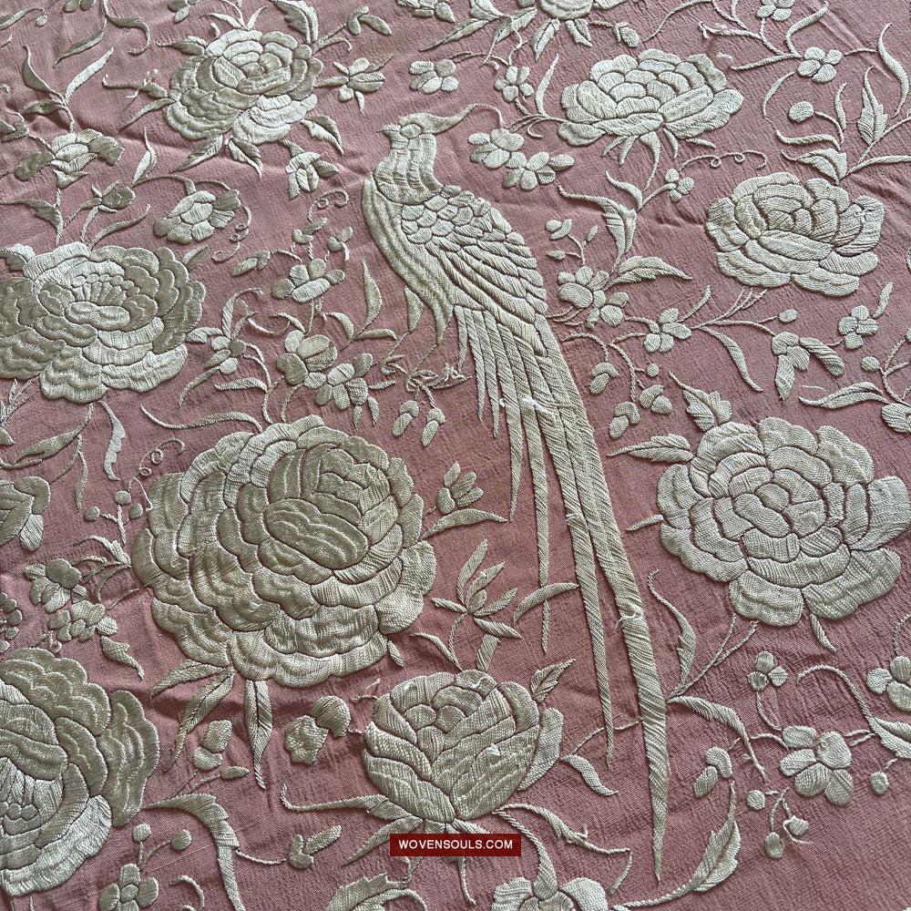 1215 Antique Double Sided Embroidery Manila Manton - Cantonese Embroidery-WOVENSOULS Antique Textiles & Art Gallery