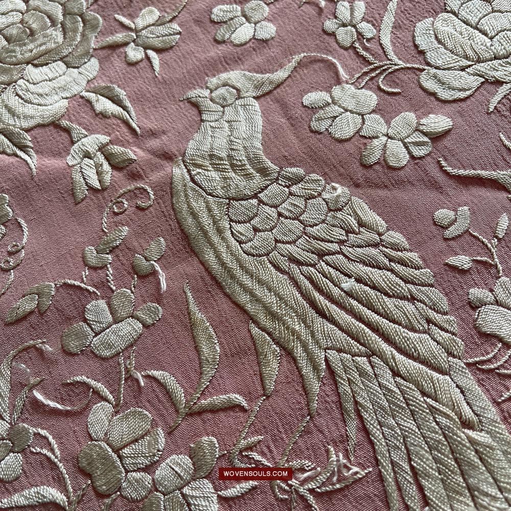 1215 Antique Double Sided Embroidery Manila Manton - Cantonese Embroidery-WOVENSOULS Antique Textiles & Art Gallery