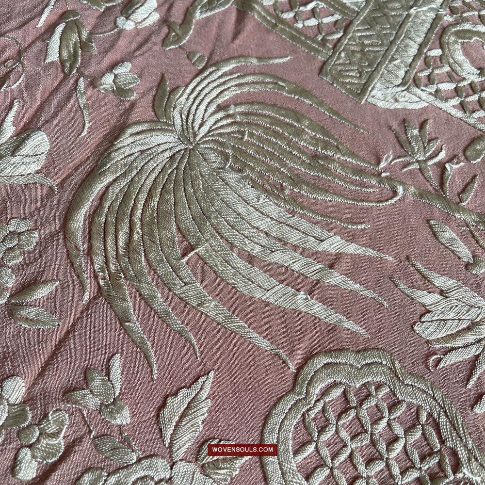 1215 Antique Double Sided Embroidery Manila Manton - Cantonese Embroidery-WOVENSOULS Antique Textiles & Art Gallery