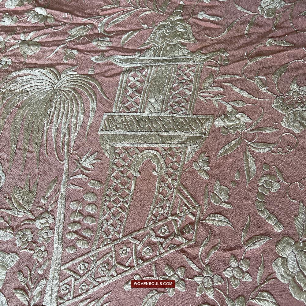 1215 Antique Double Sided Embroidery Manila Manton - Cantonese Embroidery-WOVENSOULS Antique Textiles & Art Gallery