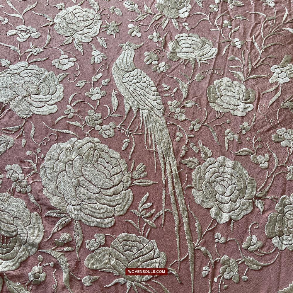 1215 Antique Double Sided Embroidery Manila Manton - Cantonese Embroidery-WOVENSOULS Antique Textiles & Art Gallery