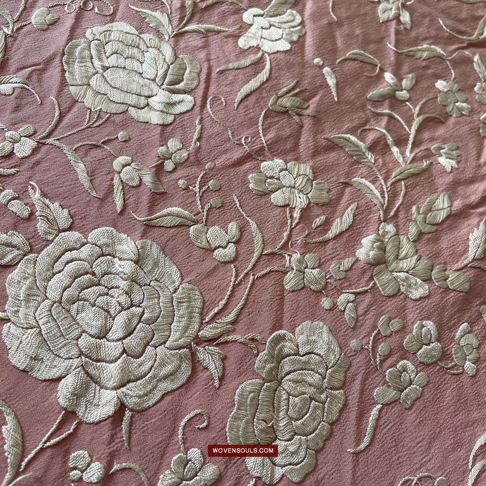 1215 Antique Double Sided Embroidery Manila Manton - Cantonese Embroidery-WOVENSOULS Antique Textiles & Art Gallery