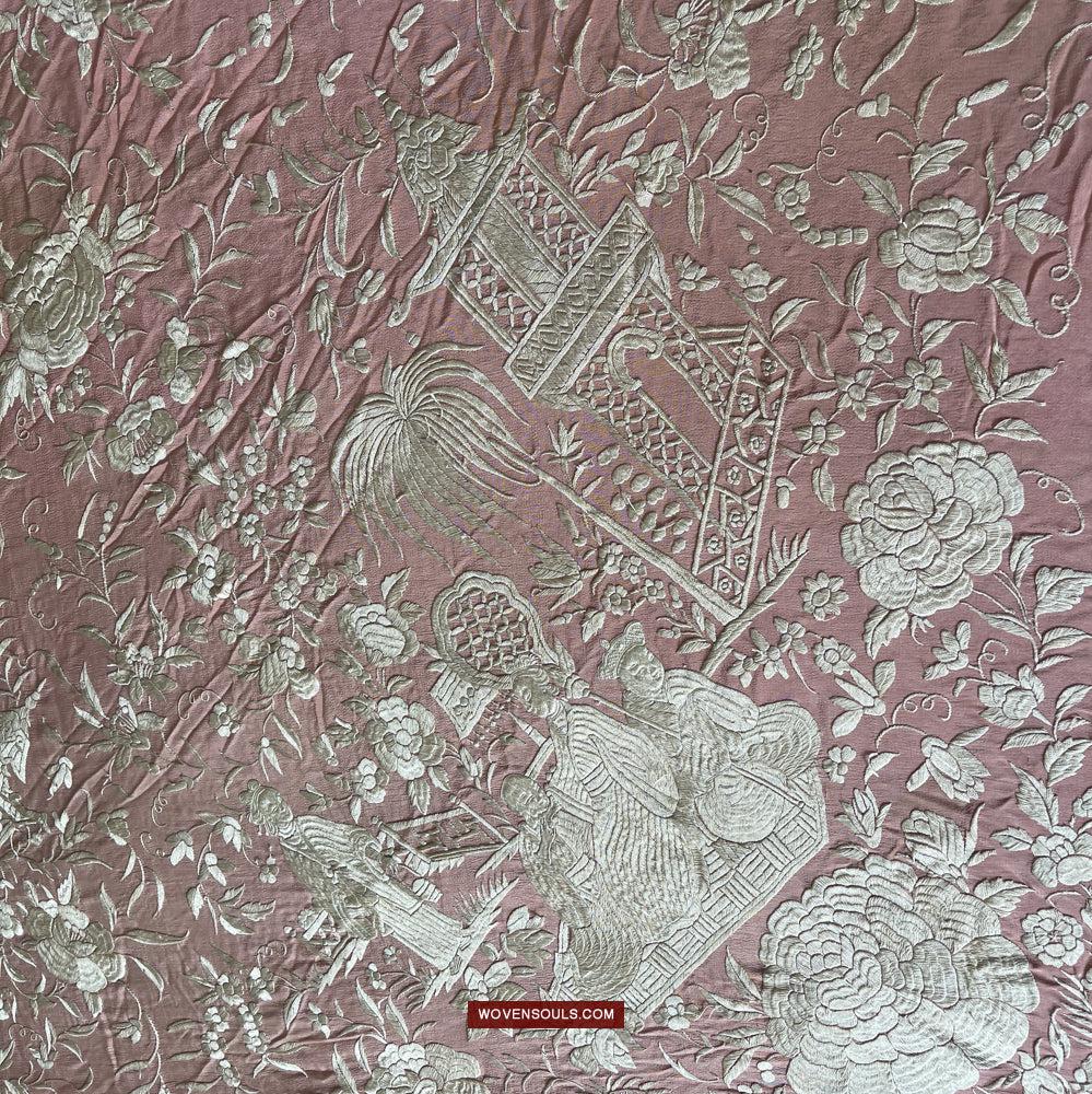 1215 Antique Double Sided Embroidery Manila Manton - Cantonese Embroidery-WOVENSOULS Antique Textiles & Art Gallery