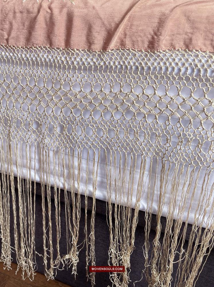 1215 Antique Double Sided Embroidery Manila Manton - Cantonese Embroidery-WOVENSOULS Antique Textiles & Art Gallery