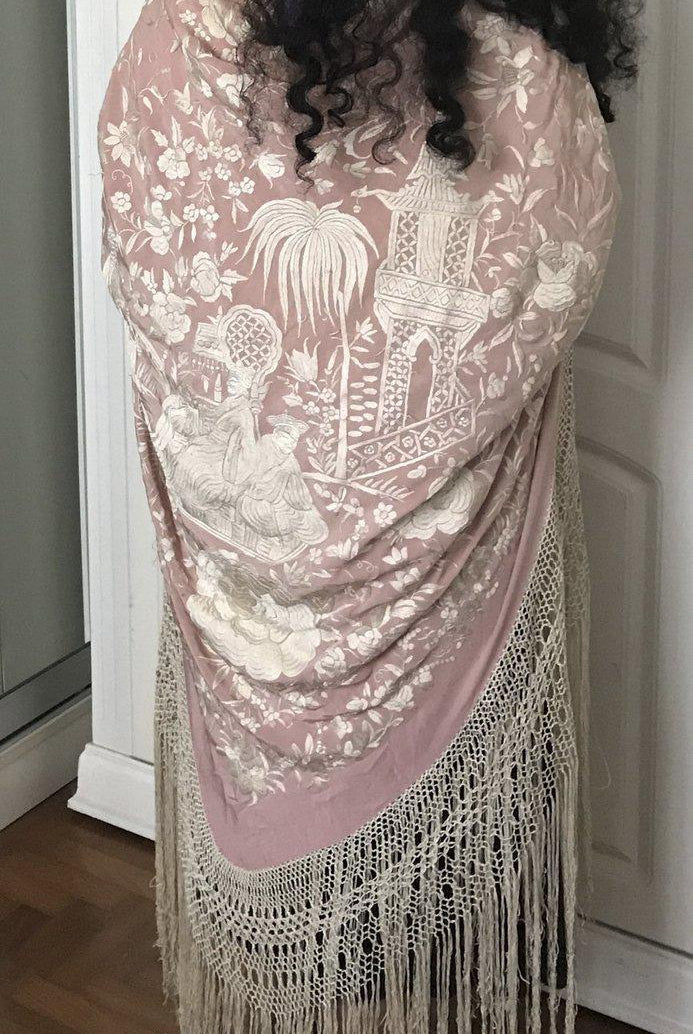 1215 Antique Double Sided Embroidery Manila Manton - Cantonese Embroidery-WOVENSOULS-Antique-Vintage-Textiles-Art-Decor