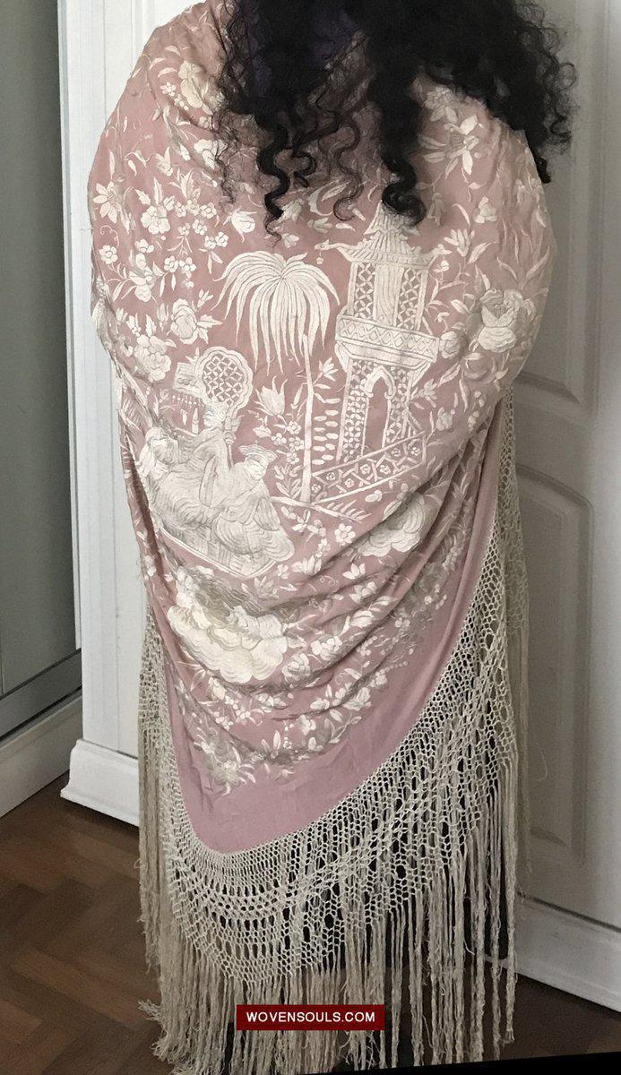 1215 Antique Double Sided Embroidery Manila Manton - Cantonese Embroidery-WOVENSOULS-Antique-Vintage-Textiles-Art-Decor