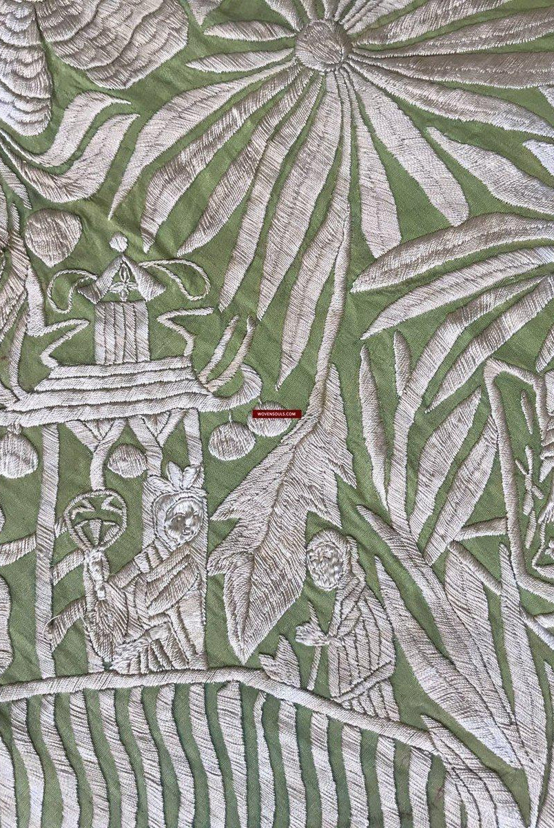1217 Majestätische antike doppelseitige Stickerei Manila Manton – kantonesische Stickerei –WOVENSOULS-Antike-Vintage-Textilien-Kunst-Dekor