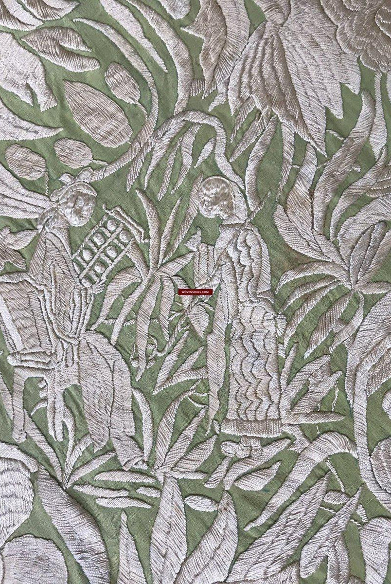 1217 Majestätische antike doppelseitige Stickerei Manila Manton – kantonesische Stickerei –WOVENSOULS-Antike-Vintage-Textilien-Kunst-Dekor