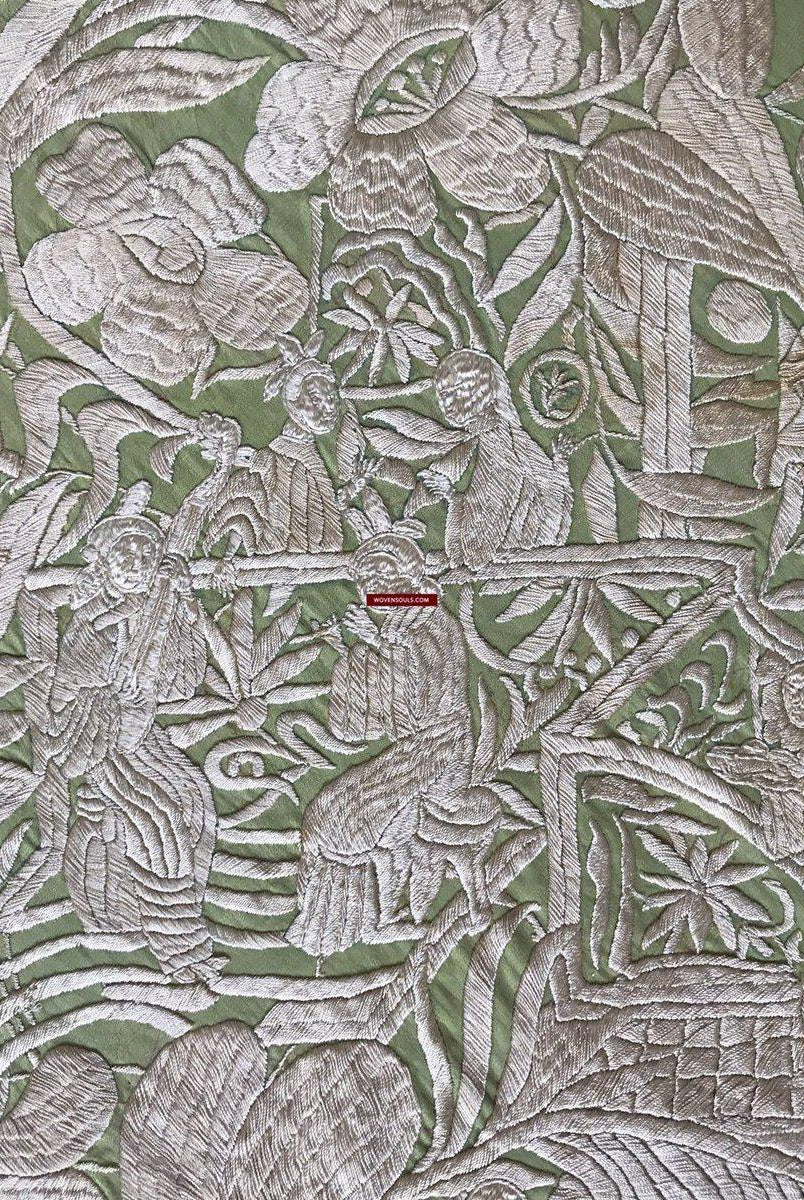1217 Majestätische antike doppelseitige Stickerei Manila Manton – kantonesische Stickerei –WOVENSOULS-Antike-Vintage-Textilien-Kunst-Dekor