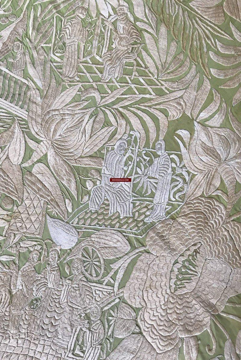 1217 Majestätische antike doppelseitige Stickerei Manila Manton – kantonesische Stickerei –WOVENSOULS-Antike-Vintage-Textilien-Kunst-Dekor