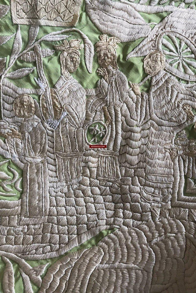 1217 Majestätische antike doppelseitige Stickerei Manila Manton – kantonesische Stickerei –WOVENSOULS-Antike-Vintage-Textilien-Kunst-Dekor