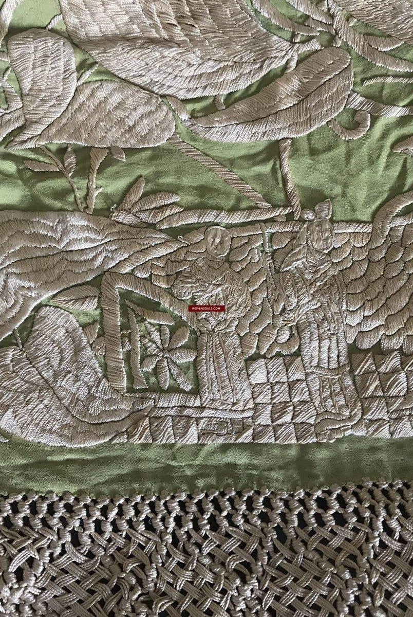 1217 Majestätische antike doppelseitige Stickerei Manila Manton – kantonesische Stickerei –WOVENSOULS-Antike-Vintage-Textilien-Kunst-Dekor