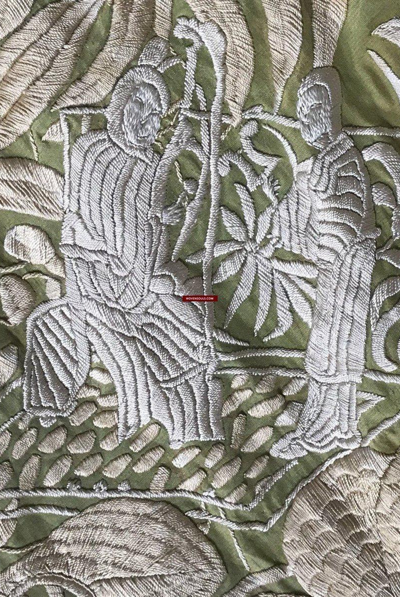 1217 Majestätische antike doppelseitige Stickerei Manila Manton – kantonesische Stickerei –WOVENSOULS-Antike-Vintage-Textilien-Kunst-Dekor