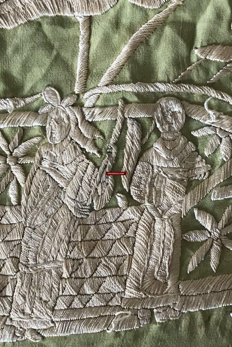 1217 Majestätische antike doppelseitige Stickerei Manila Manton – kantonesische Stickerei –WOVENSOULS-Antike-Vintage-Textilien-Kunst-Dekor