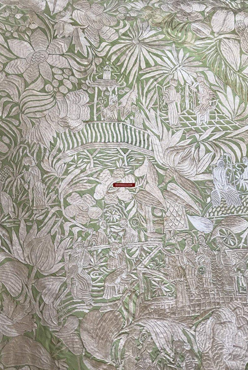 1217 Majestätische antike doppelseitige Stickerei Manila Manton – kantonesische Stickerei –WOVENSOULS-Antike-Vintage-Textilien-Kunst-Dekor