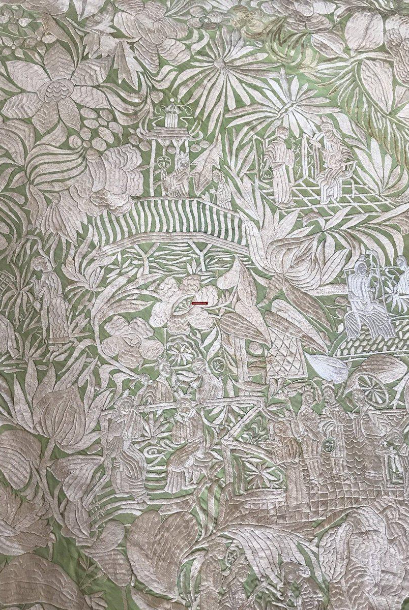 1217 Majestic Antique Double Sided Embroidery Manila Manton - Cantonese Embroidery-WOVENSOULS-Antique-Vintage-Textiles-Art-Decor