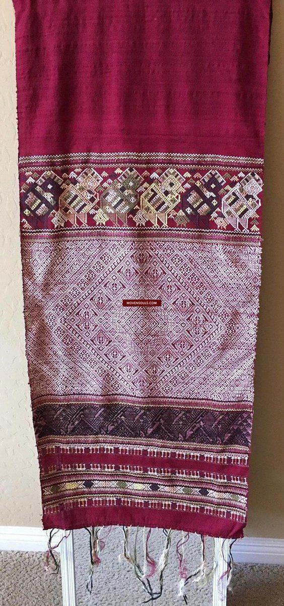 1218 Vintage Laos Silk Weaving - Stole-WOVENSOULS-Antique-Vintage-Textiles-Art-Decor