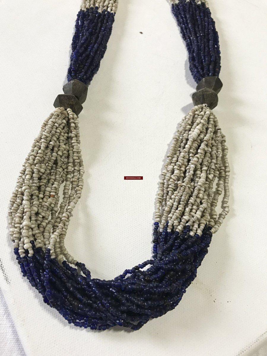 1223 - Antique Tribal Bead Wedding Necklace with 8 Bronze beads - Odisha-WOVENSOULS-Antique-Vintage-Textiles-Art-Decor