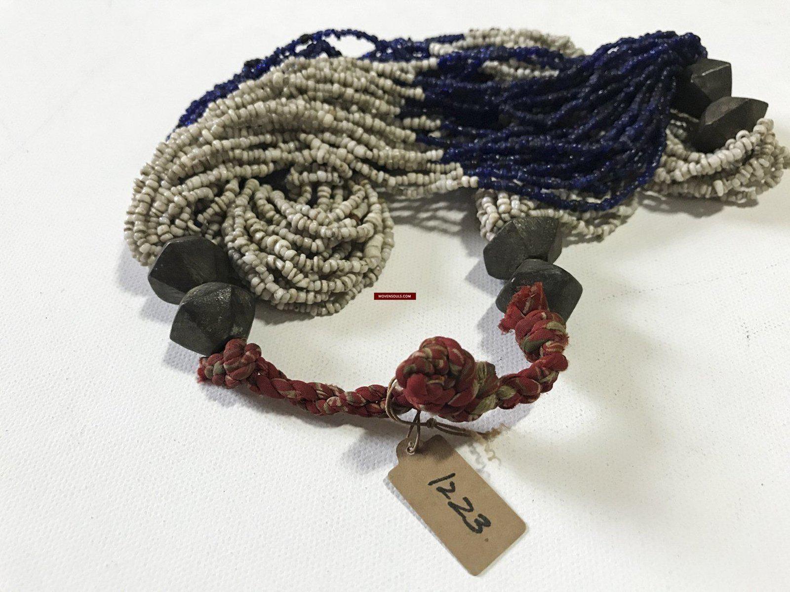 1223 - Antique Tribal Bead Wedding Necklace with 8 Bronze beads - Odisha-WOVENSOULS-Antique-Vintage-Textiles-Art-Decor