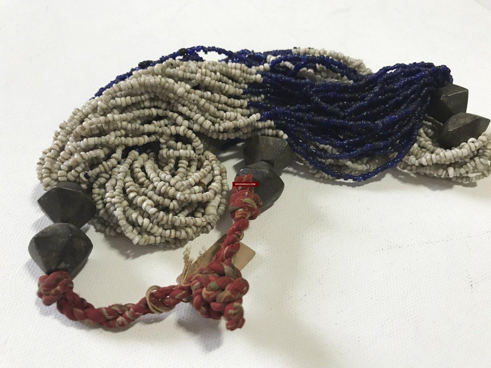 1223 - Antique Tribal Bead Wedding Necklace with 8 Bronze beads - Odisha-WOVENSOULS-Antique-Vintage-Textiles-Art-Decor