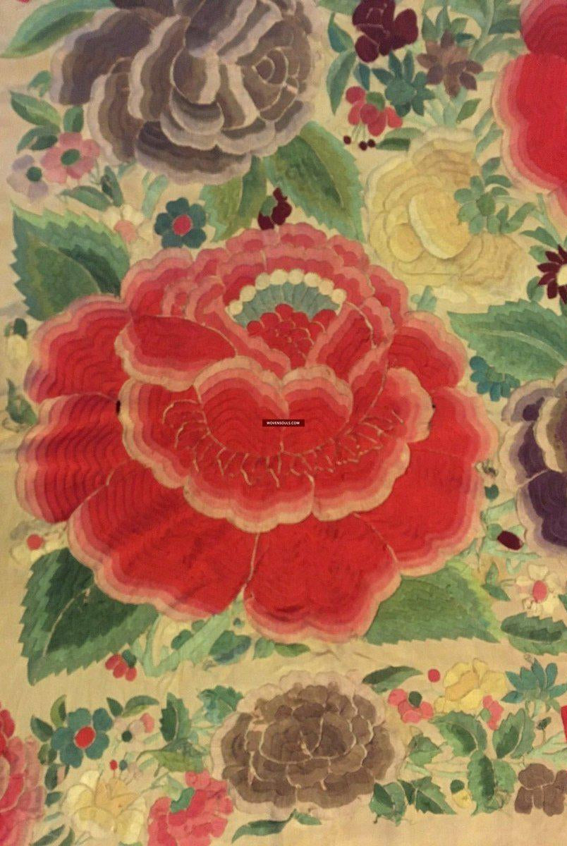 1227 VERKAUFT Antike doppelseitige Stickerei Manila Manton - Kantonesische Stickerei - VERKAUFT-WOVENSOULS-Antike-Vintage-Textilien-Kunst-Dekor
