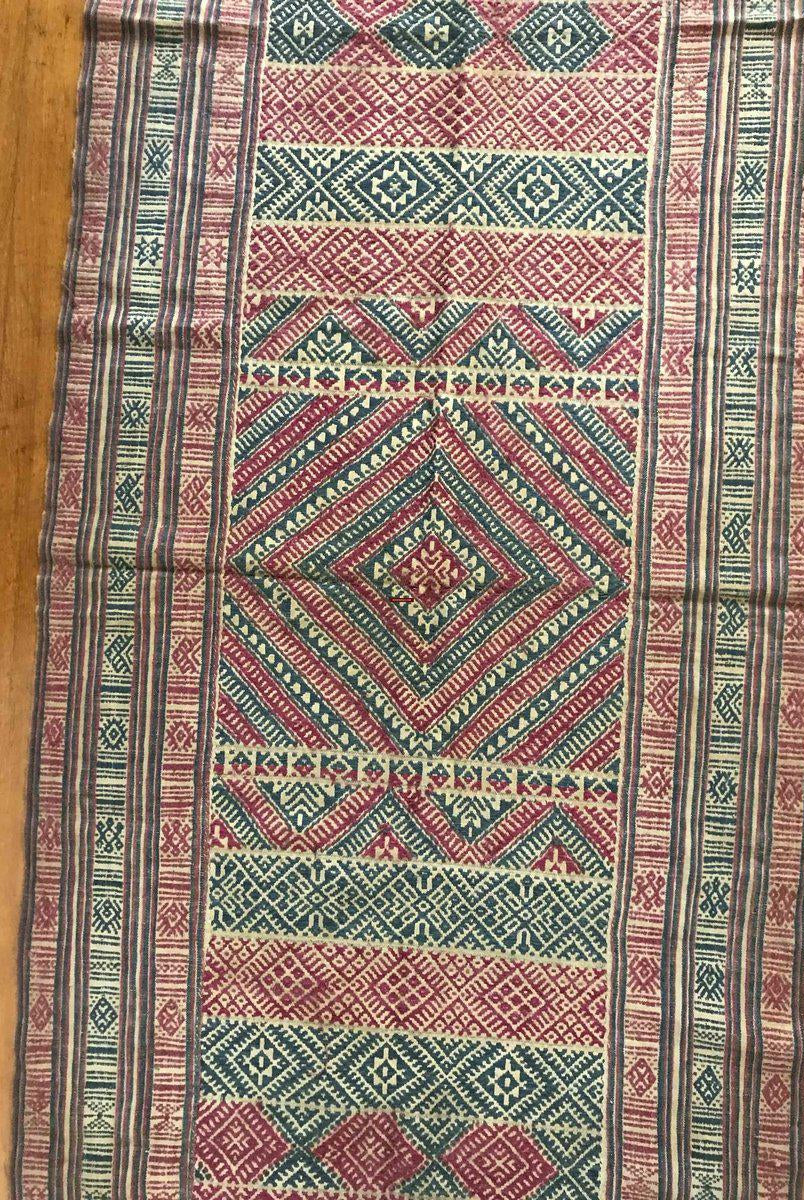 1229 Antiker handgewebter Schal in Museumsqualität aus Bhutan-WOVENSOULS-Antike-Vintage-Textilien-Kunst-Dekor