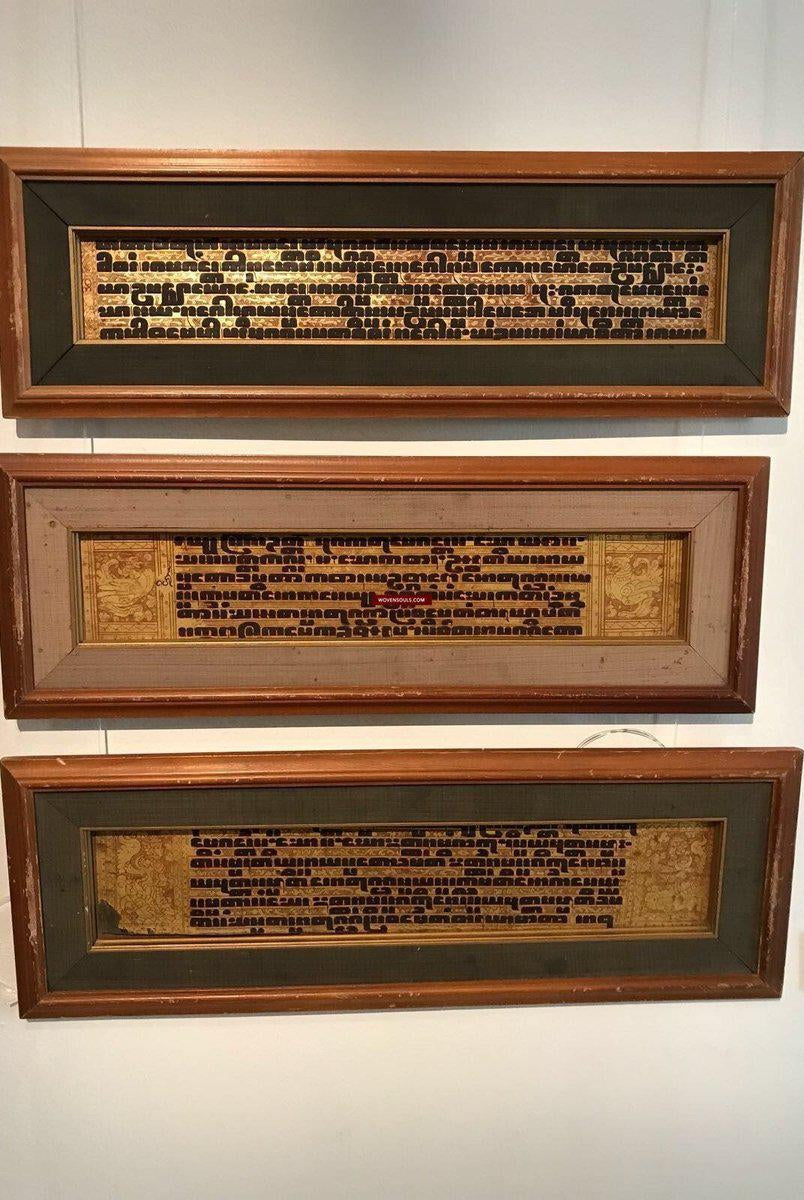 1235 SOLD - Set of 3 Framed Antique Kammavaca Buddhist Manuscript Folios from Burma-WOVENSOULS-Antique-Vintage-Textiles-Art-Decor