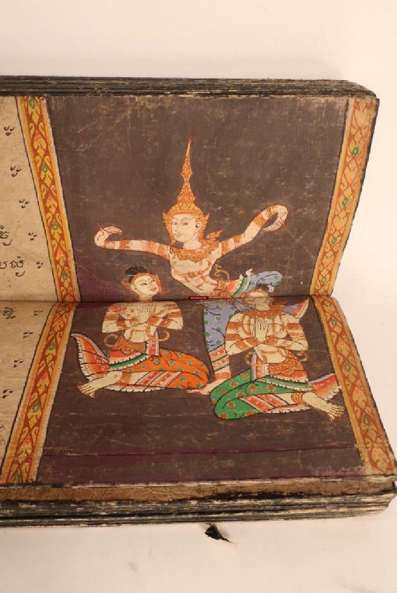 1244 Antique Buddhist Thai Manuscript Phra Malai with Illuminated Paintings-WOVENSOULS-Antique-Vintage-Textiles-Art-Decor