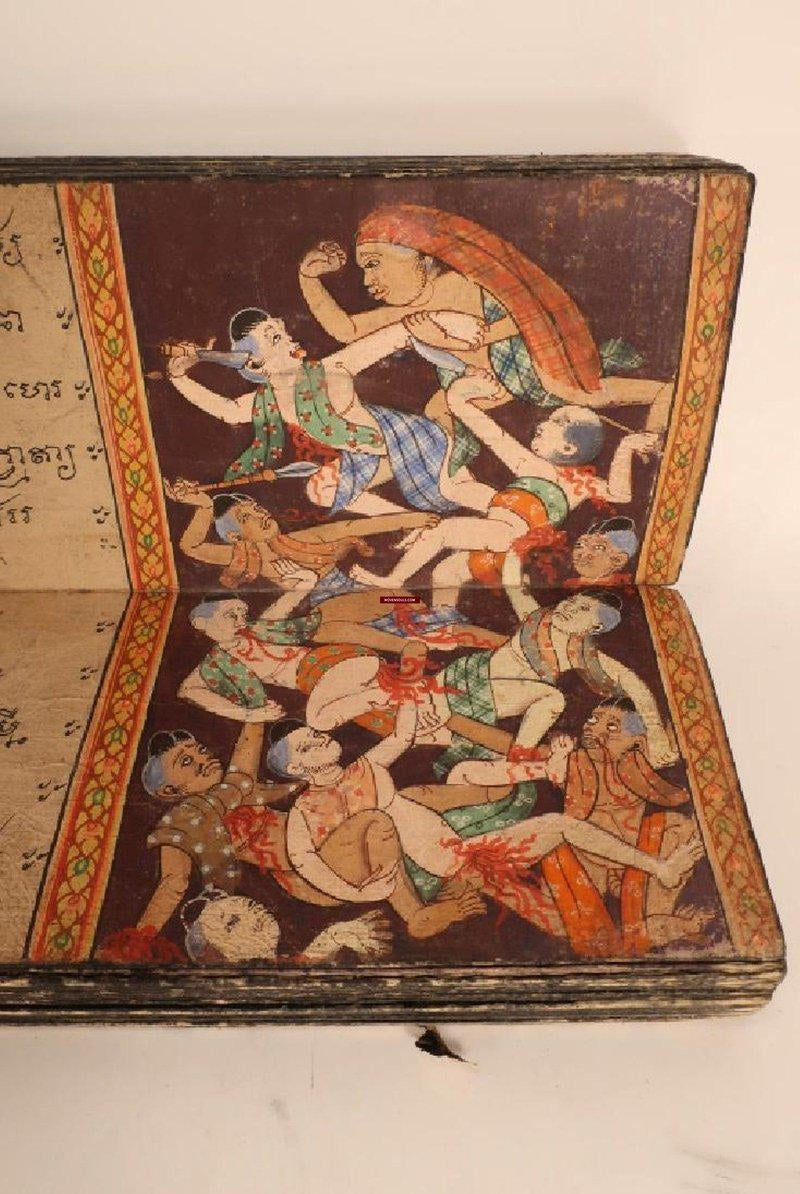 1244 Antique Buddhist Thai Manuscript Phra Malai with Illuminated Paintings-WOVENSOULS-Antique-Vintage-Textiles-Art-Decor