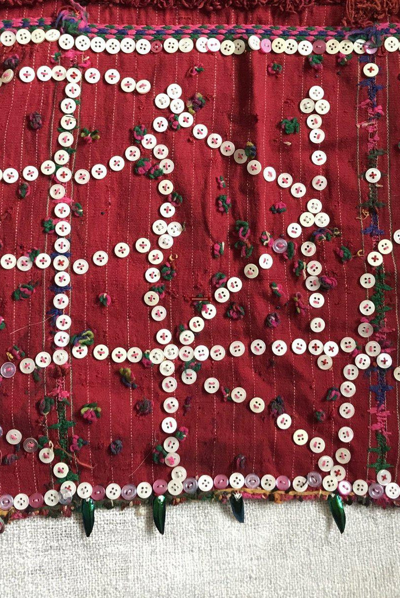 1246 RARE Vintage Karen Hilltribe Priest's Ceremonial Shoulder Cloth with Iridescent Beetle Wings-WOVENSOULS-Antique-Vintage-Textiles-Art-Decor