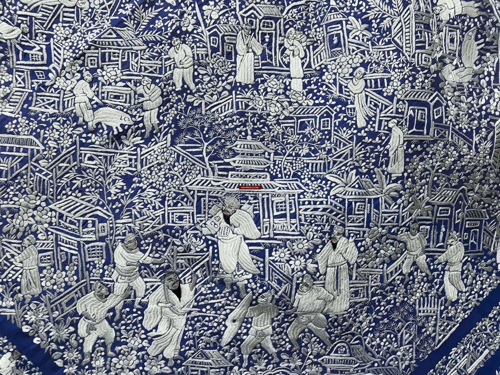 1252 Antique Double Sided Embroidery Manila Manton - Cantonese Embroidery - Warriors-WOVENSOULS-Antique-Vintage-Textiles-Art-Decor