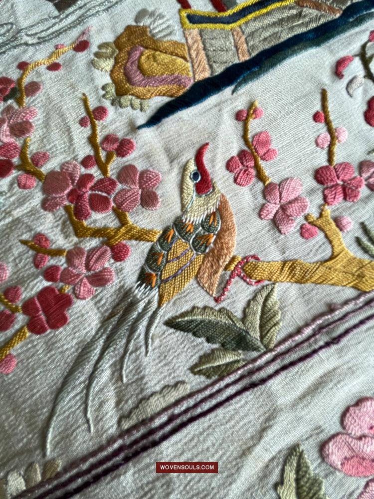 1254 Antique Double Sided Embroidery Manila Manton - Cantonese Embroidery-WOVENSOULS Antique Textiles & Art Gallery