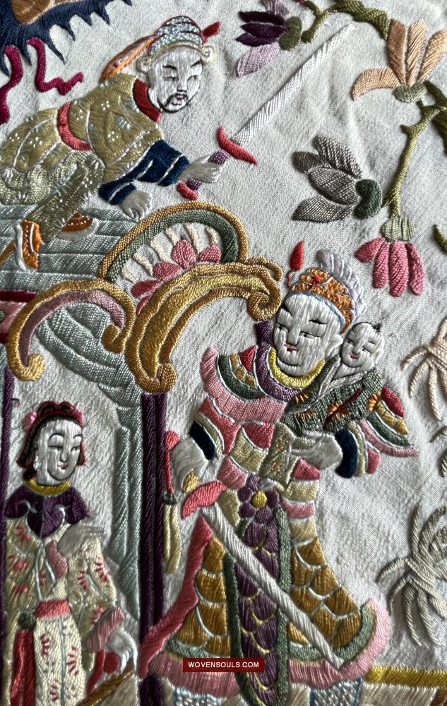 1254 Antique Double Sided Embroidery Manila Manton - Cantonese Embroidery-WOVENSOULS Antique Textiles & Art Gallery