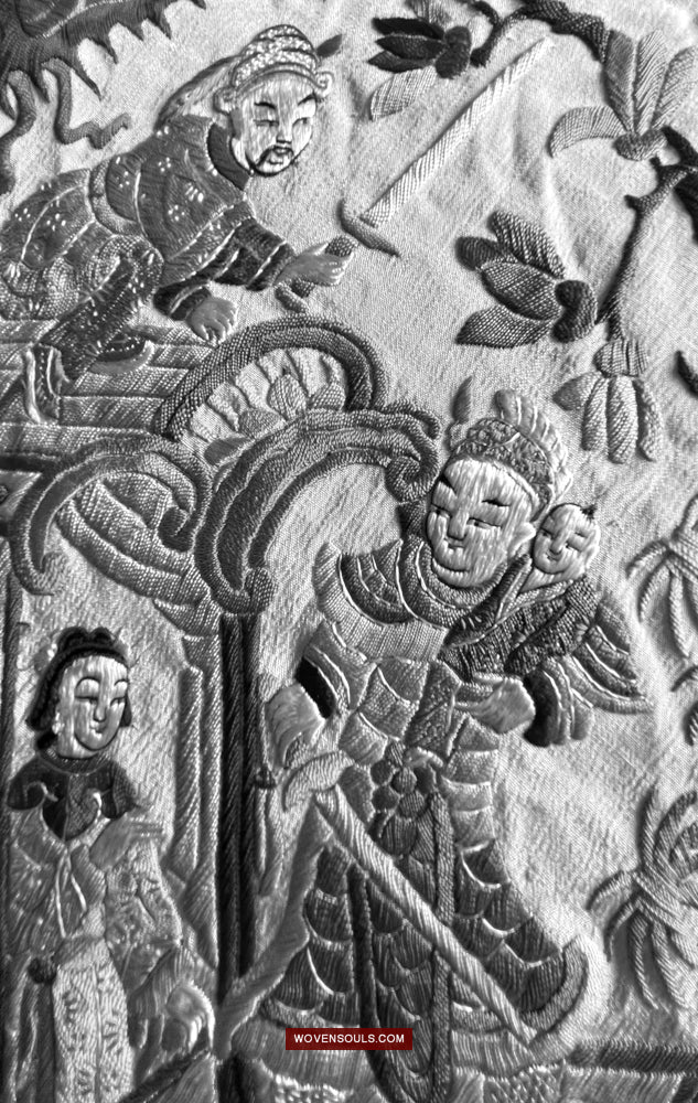 1254 Antique Double Sided Embroidery Manila Manton - Cantonese Embroidery-WOVENSOULS Antique Textiles & Art Gallery