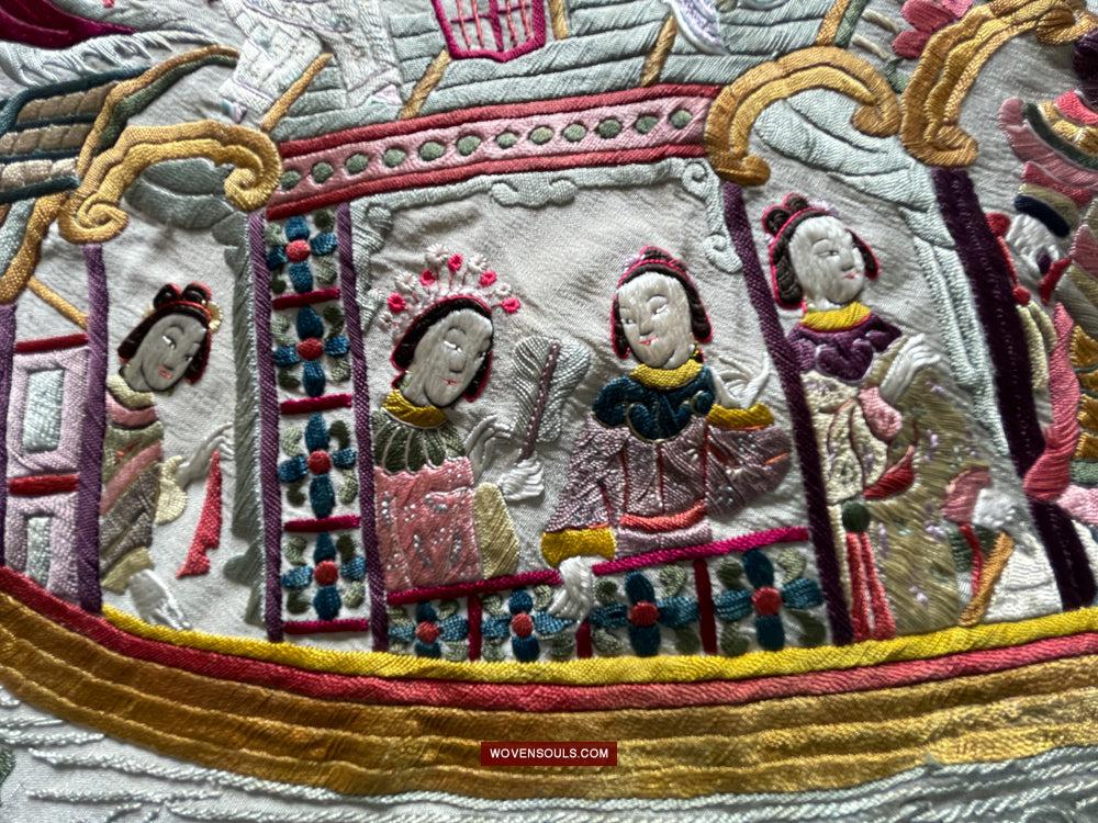 1254 Antique Double Sided Embroidery Manila Manton - Cantonese Embroidery-WOVENSOULS Antique Textiles & Art Gallery