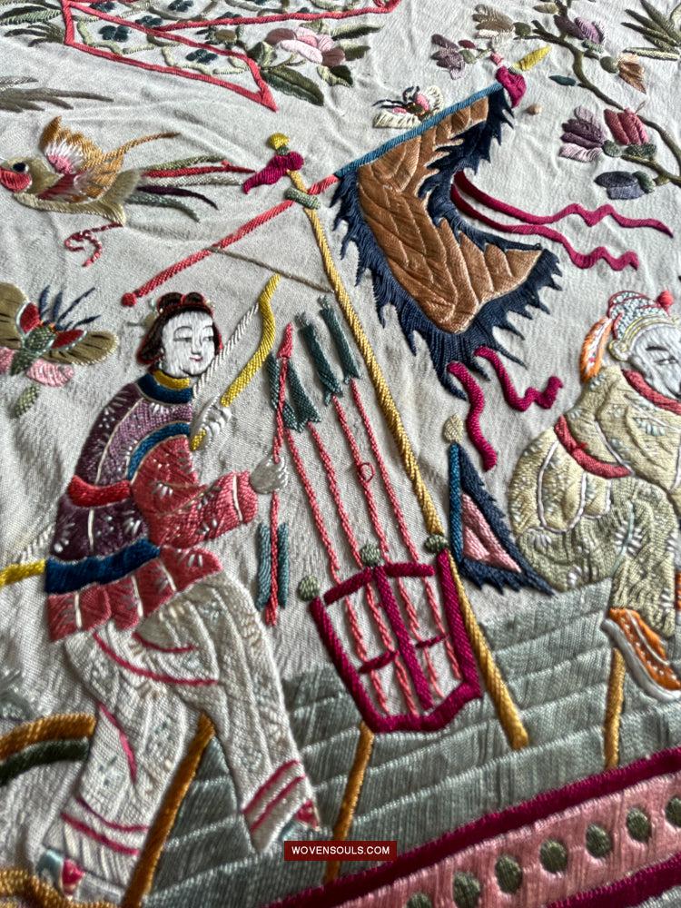 1254 Antique Double Sided Embroidery Manila Manton - Cantonese Embroidery-WOVENSOULS Antique Textiles & Art Gallery