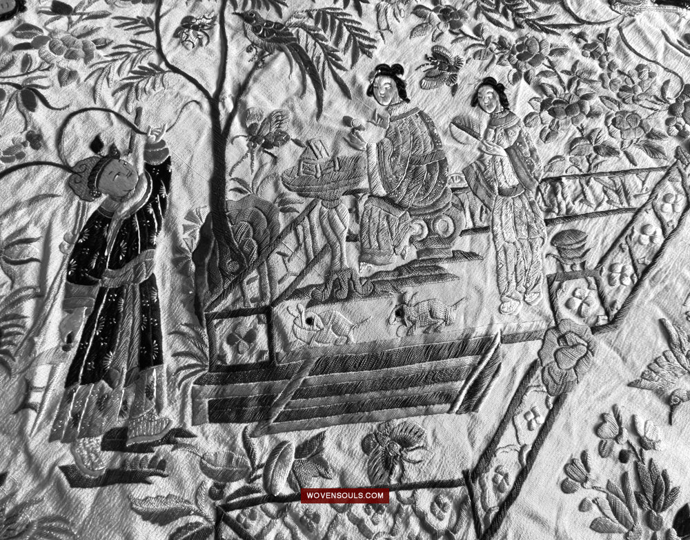 1254 Antique Double Sided Embroidery Manila Manton - Cantonese Embroidery-WOVENSOULS Antique Textiles & Art Gallery