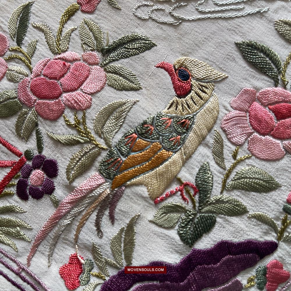 1254 Antique Double Sided Embroidery Manila Manton - Cantonese Embroidery-WOVENSOULS Antique Textiles & Art Gallery