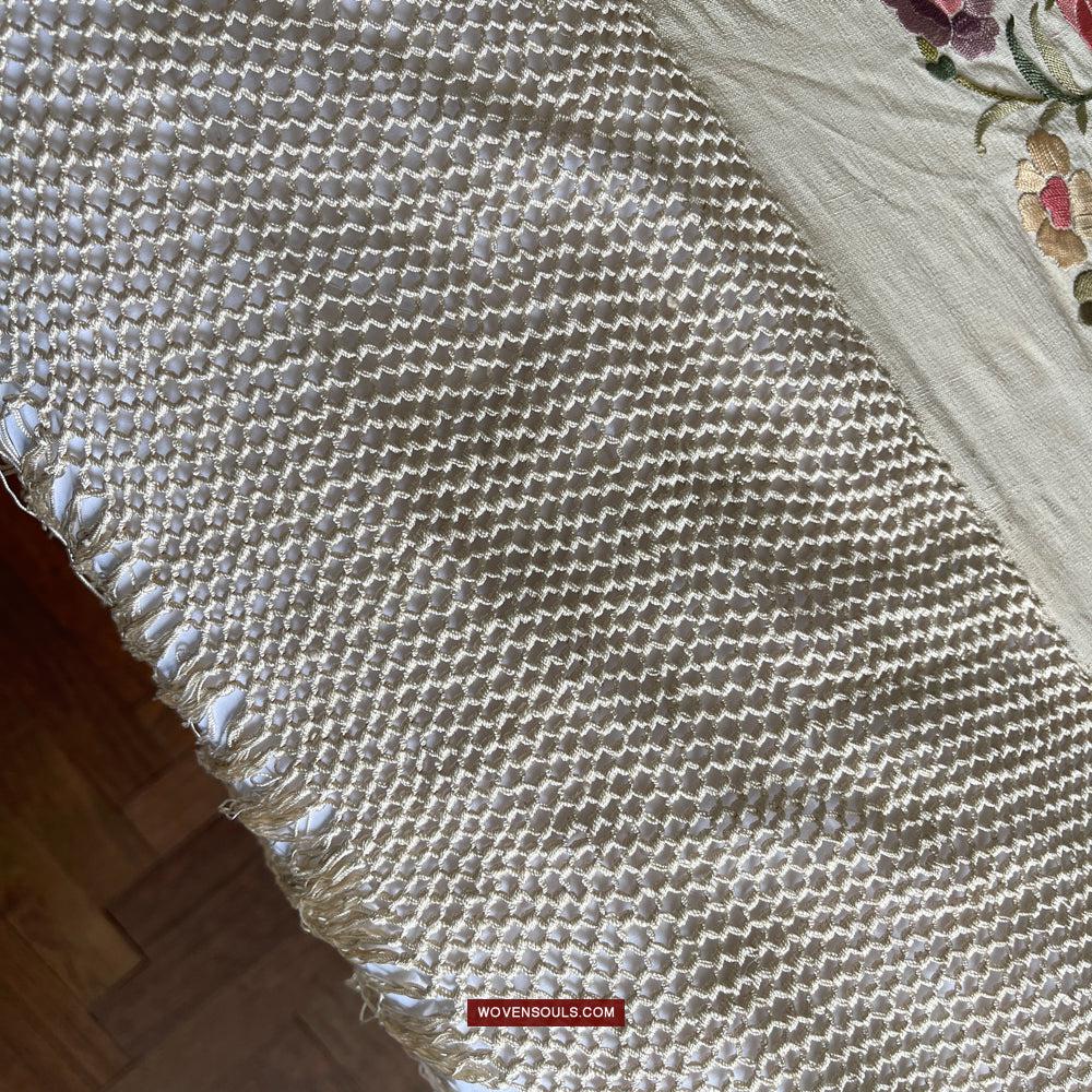 1254 Antique Double Sided Embroidery Manila Manton - Cantonese Embroidery-WOVENSOULS Antique Textiles & Art Gallery