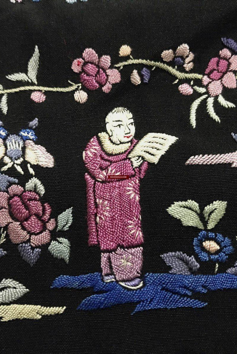 1255 Antike doppelseitige Stickerei Manila Manton - Kantonesische Stickerei - Babyszene-WOVENSOULS-Antike-Vintage-Textilien-Kunst-Dekor