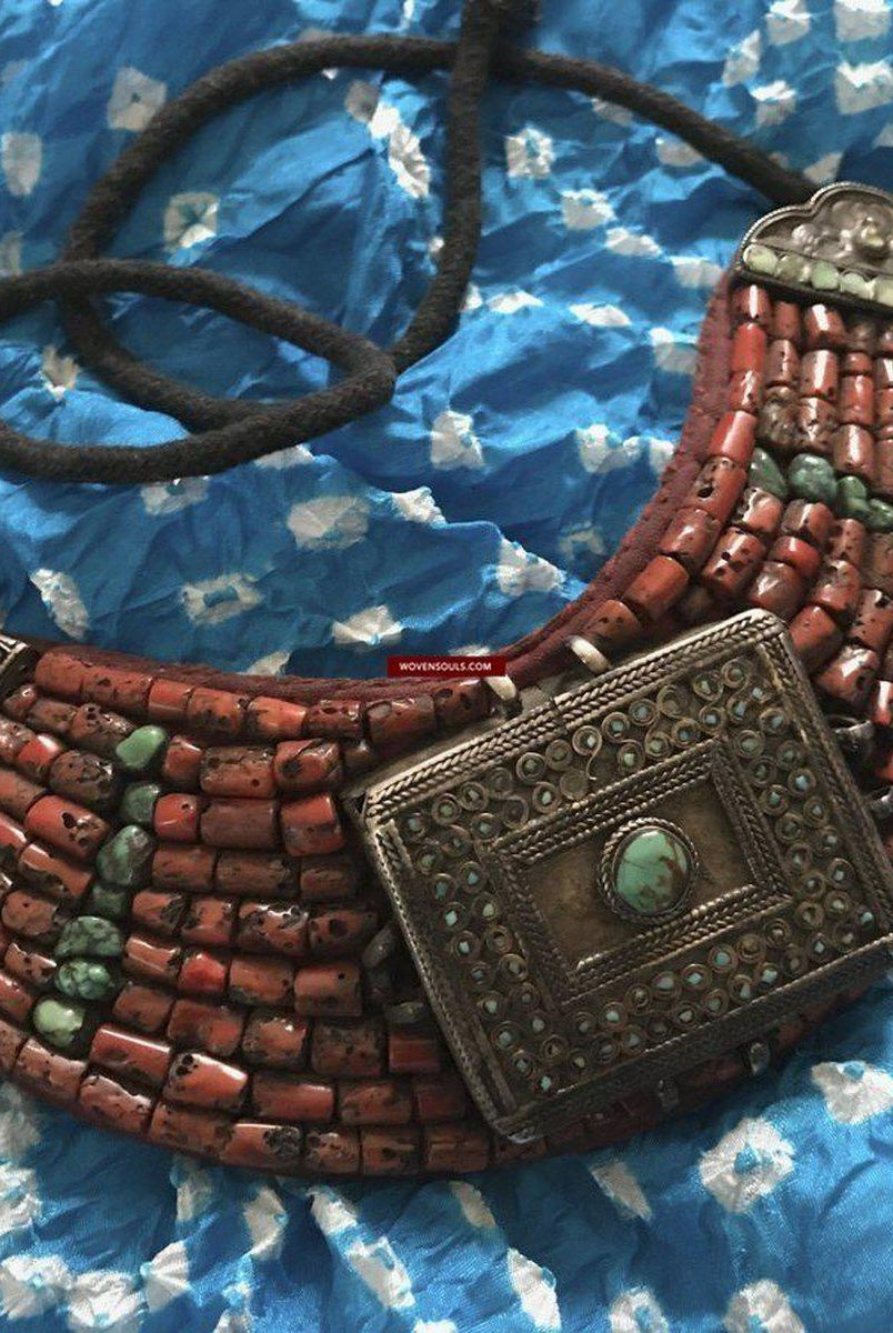 1279 SOLD Old Ladakh Heirloom Jewelry with Coral-WOVENSOULS-Antique-Vintage-Textiles-Art-Decor