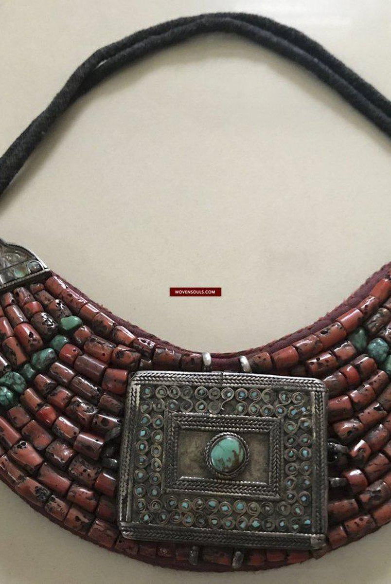 1279 SOLD Old Ladakh Heirloom Jewelry with Coral-WOVENSOULS-Antique-Vintage-Textiles-Art-Decor