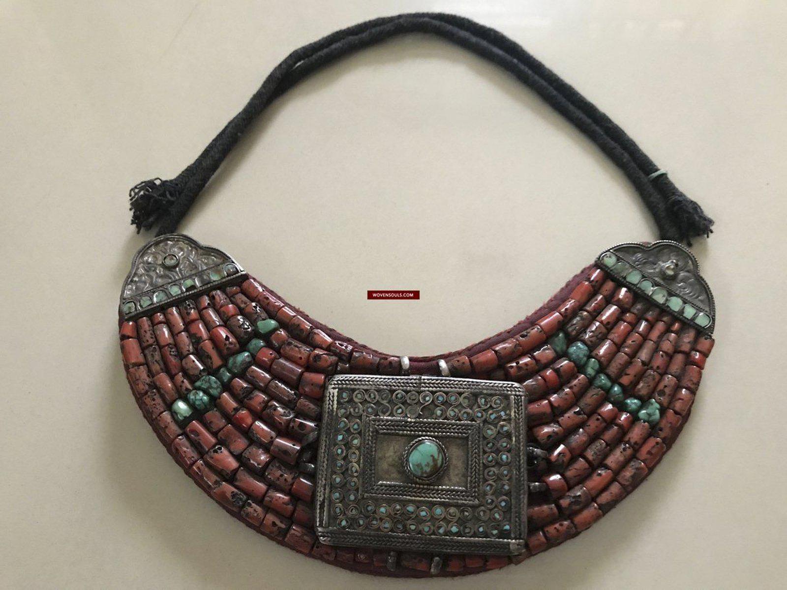 1279 SOLD Old Ladakh Heirloom Jewelry with Coral-WOVENSOULS-Antique-Vintage-Textiles-Art-Decor