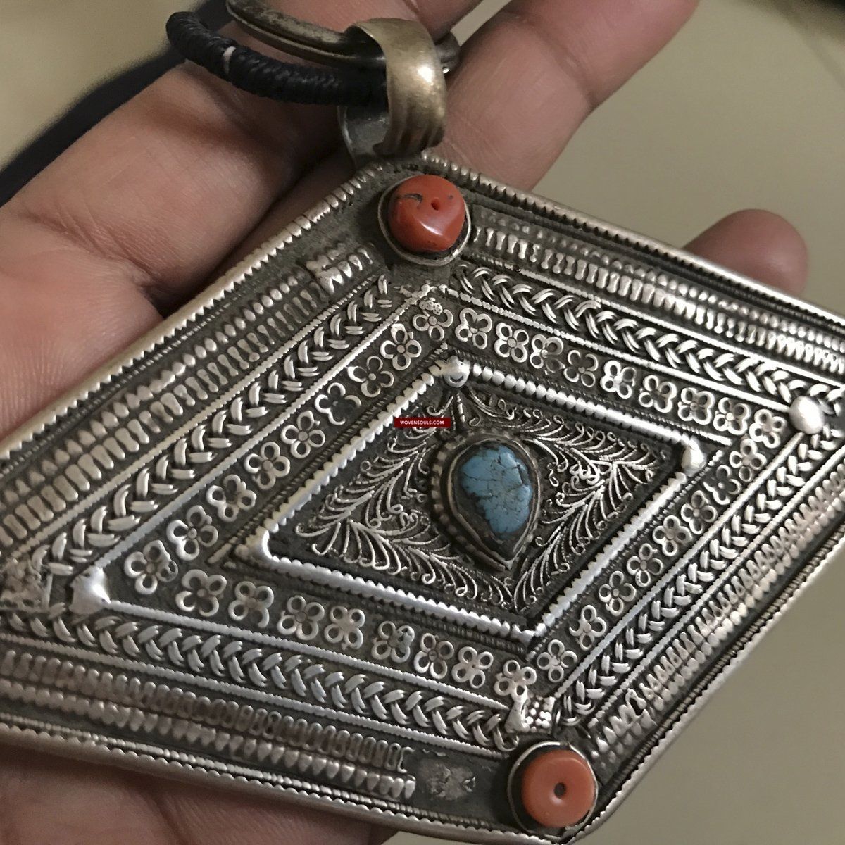 1282 Rare Old Ladakh Heirloom Silver Pendant SOLD-WOVENSOULS-Antique-Vintage-Textiles-Art-Decor