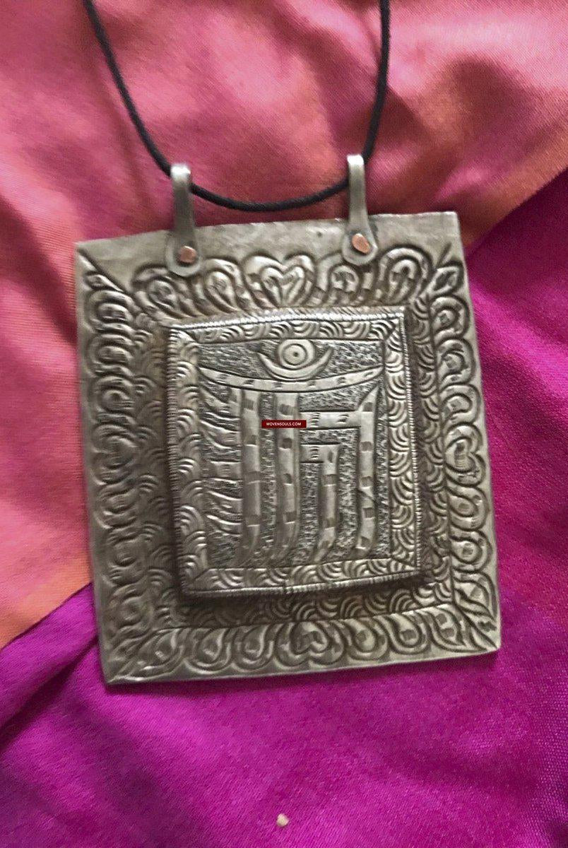 1284 SOLD Old Ladakh Heirloom Silver Buddhist Amulet Pendant-WOVENSOULS-Antique-Vintage-Textiles-Art-Decor