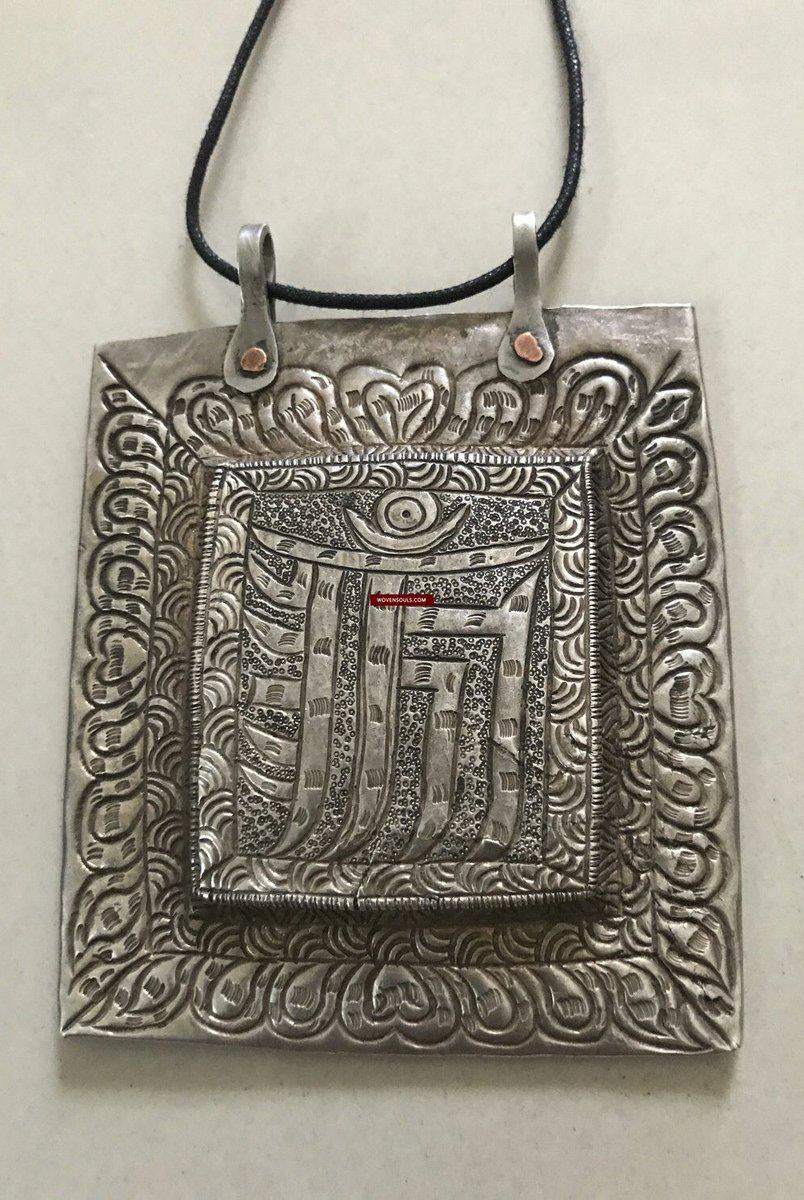 1284 SOLD Old Ladakh Heirloom Silver Buddhist Amulet Pendant-WOVENSOULS-Antique-Vintage-Textiles-Art-Decor