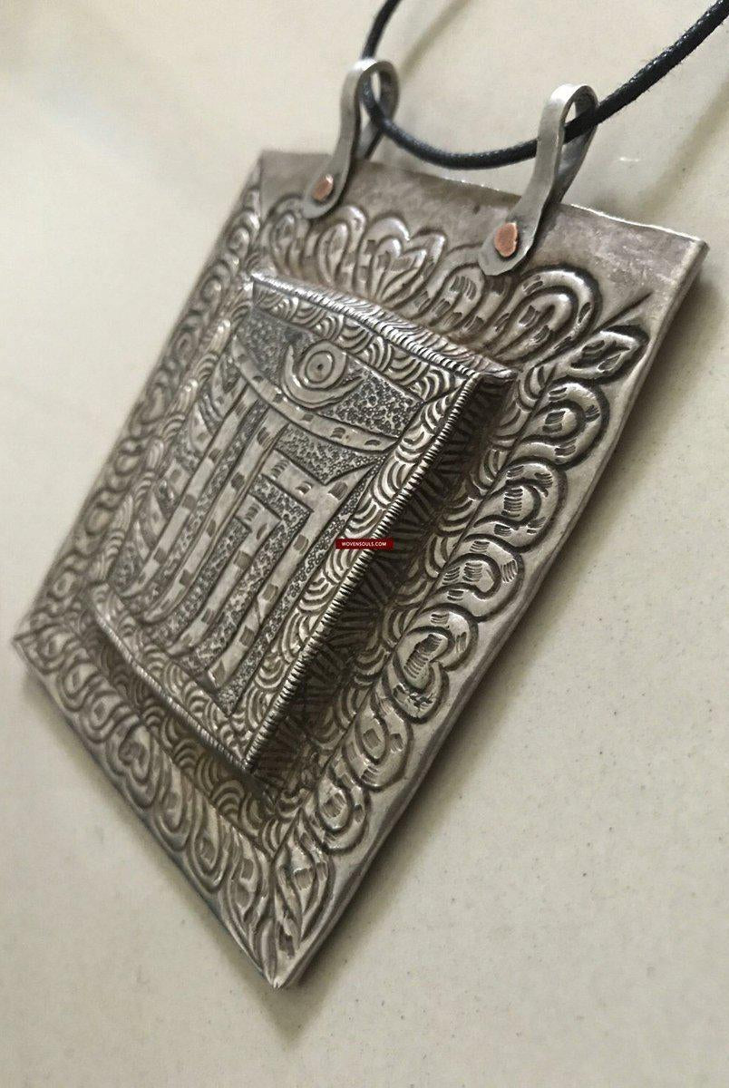 1284 SOLD Old Ladakh Heirloom Silver Buddhist Amulet Pendant-WOVENSOULS-Antique-Vintage-Textiles-Art-Decor