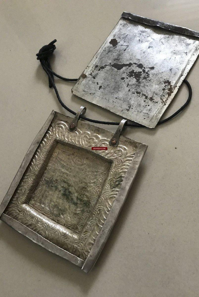 1284 SOLD Old Ladakh Heirloom Silver Buddhist Amulet Pendant-WOVENSOULS-Antique-Vintage-Textiles-Art-Decor